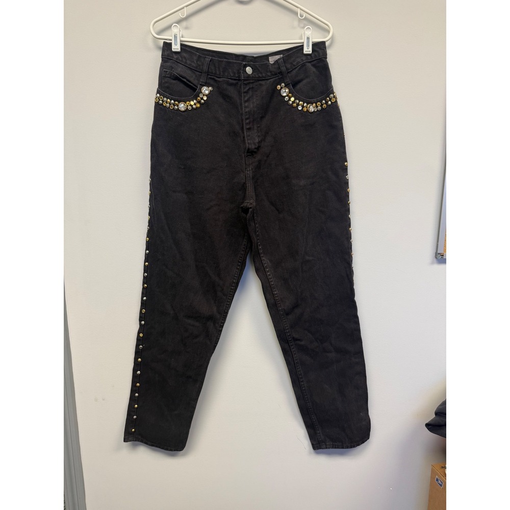 Brighton Blues Vintage 90s High Rise Studded Rhinestone Black Mom Jeans 13/14